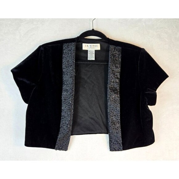 Black Velvet Bolero Evening Jacket Sz 8 JR Nites by Caliendo Open Topper 90s VTG - Picture 2 of 9